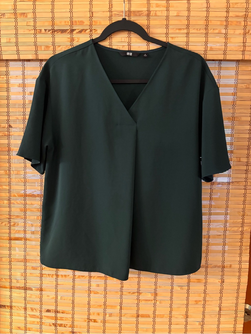 Uniqlo Dark Green V-Neck Short Sleeve Blouse